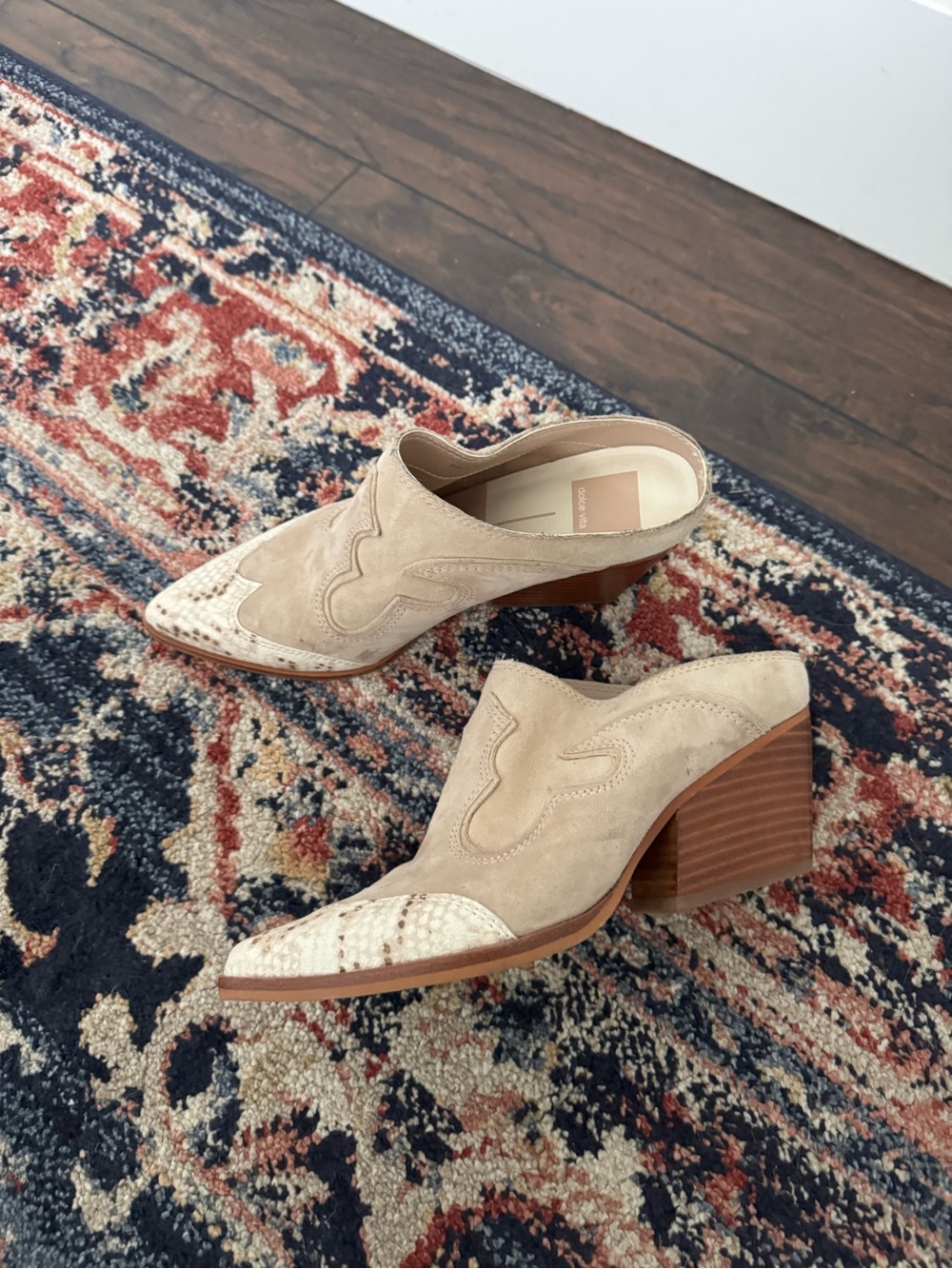 Dolce Vita Suede Taupe Western Mule Heels